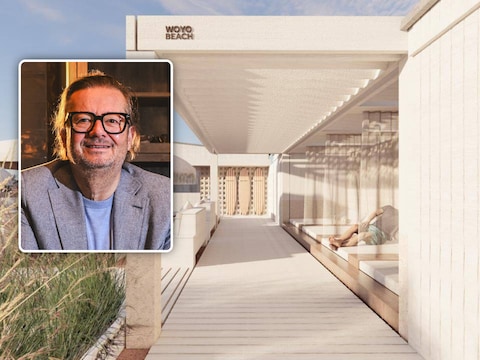 Een toekomstbeeld van Woyo Beach, de strandbar van Marc Coucke (links) ter hoogte van het Albertplein in Knokke-Heist.