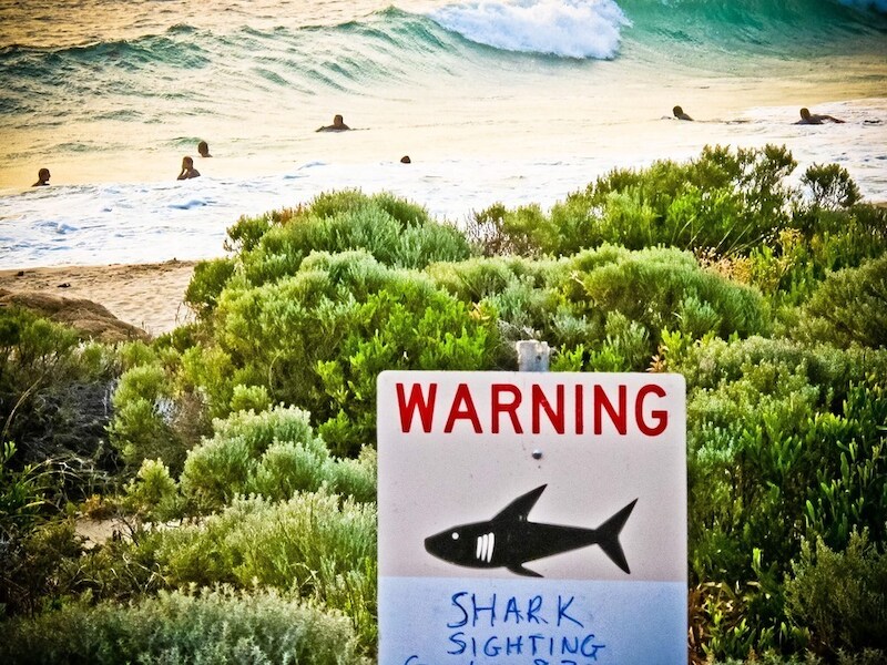 Een waarschuwingsbord bij een strand in West-Australië
