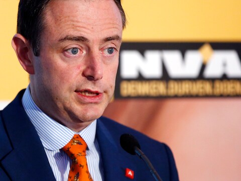 N-VA-voorzitter Bart De Wever bij de voorstelling van de congrestekst vanmiddag.