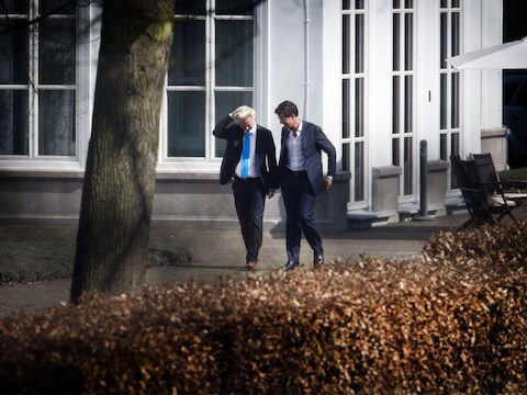 Geert Wilders en Mark Rutte bij het Catshuis.