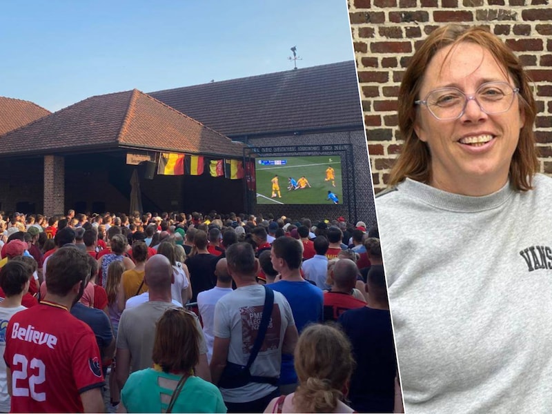 WK op groot scherm bij Cafetaria Hof ten Hemelrijk in Opwijk. Op de foto: uitbaatster Venessa De Paduwa