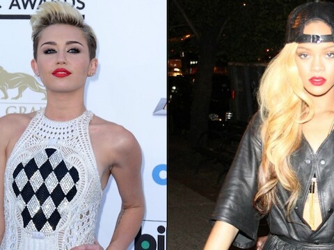 Miley Cyrus (l) en Rihanna (r).