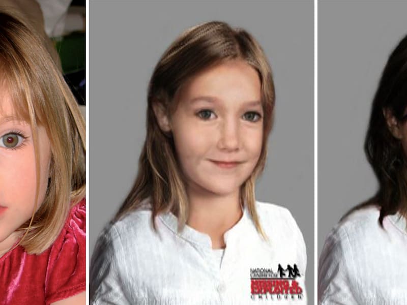 Links Maddie kort voor haar verdwijning, daarnaast hoe ze er inmiddels zou uitzien.