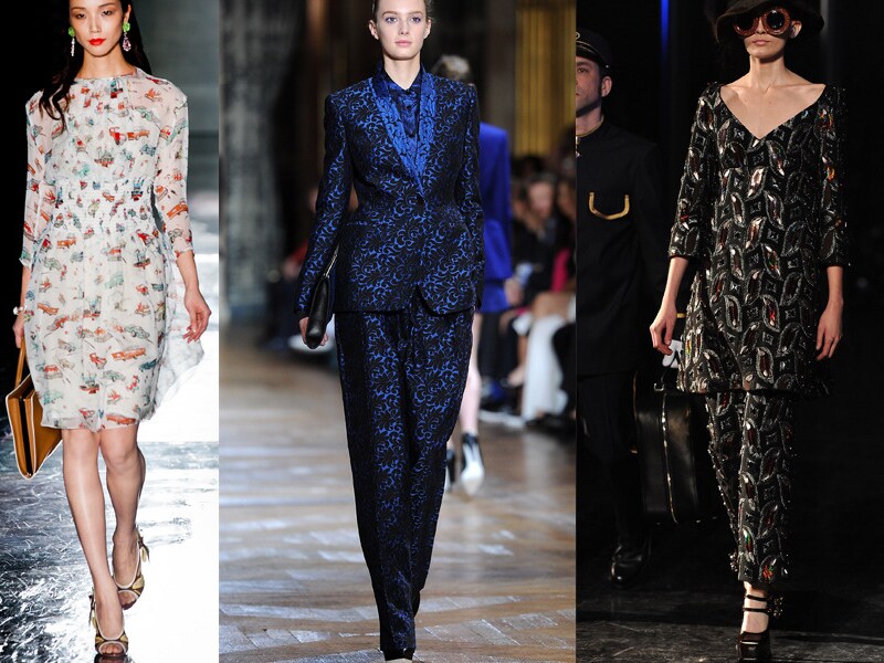 Outfits met drukke prints bij Prada, Stella McCartney en Louis Vuitton.