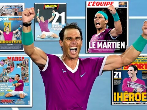 Rafael Nadal siert de covers van de buitenlandse media.
