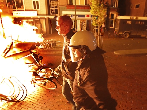 De politie trad in Schiedam vooral preventief op na de zware rellen in Haren.