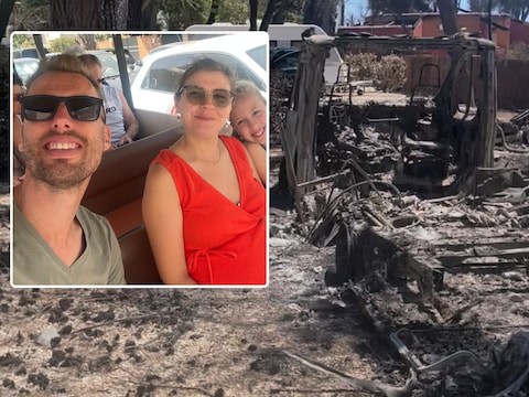 Een hoogzwangere Melissa en haar gezin ontsnapten op het nippertje aan de verwoestende brand op de Franse camping Le Brasilia.