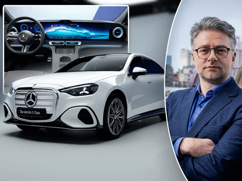 Links: de nieuwe elektrische Mercedes C-Klasse / Rechts: HLN-Mobiliteitsexpert Brecht Vanhaelewyn