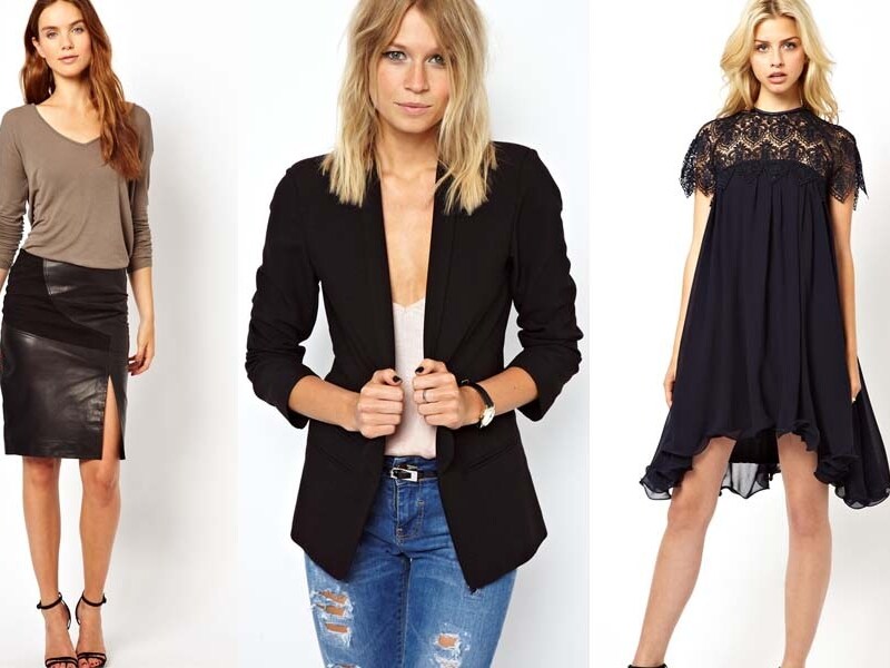 Lederen rok met split, blazer met diep decolleté en sexy jurkje met kant.