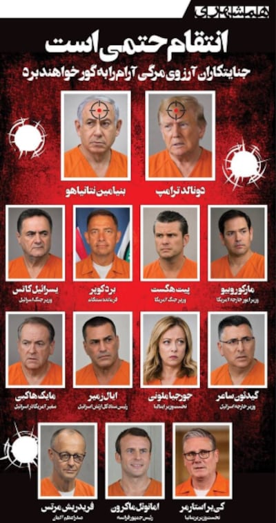 Iraanse krant publiceert dodenlijst van 13 doelwitten waaronder Trump, Netanyahu, Macron, Meloni en Merz