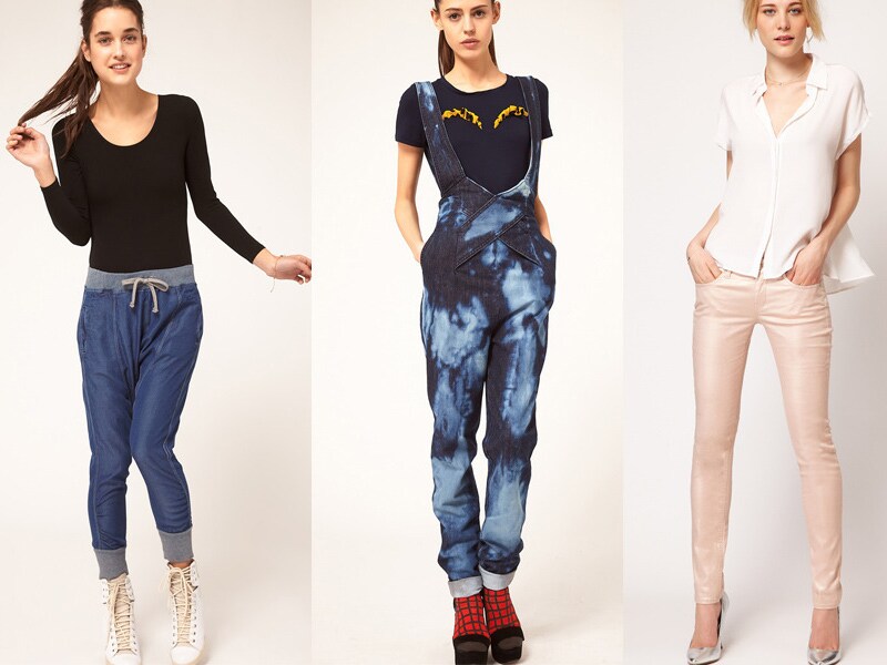 Sportieve jeans, gebleekte tuinbroek en metallic jeans bij Asos.com.