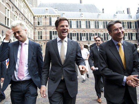 Geert Wilders (PVV), Mark Rutte (VVD) en Maxime Verhagen (CDA)