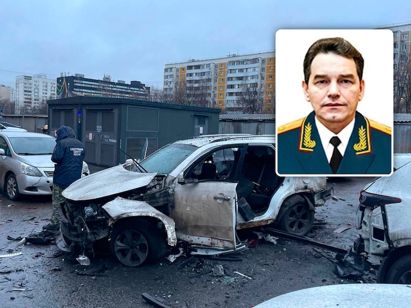 De Russische luitenant-generaal Fanil Sarvarov (inzet) is in Moskou gedood door een bom onder zijn auto.