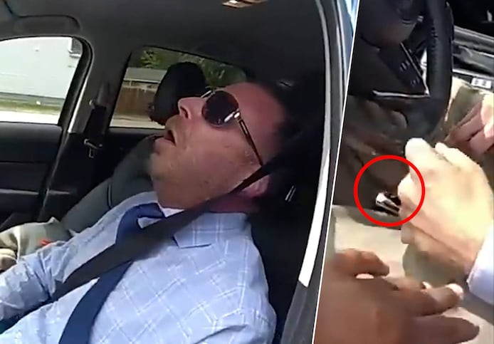 Het schokkende moment waarop politie ‘slapende’ politicus achter stuur ...