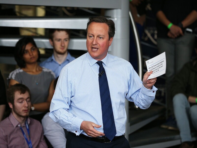 De Britse premier David Cameron in Exeter.