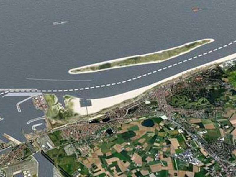 Het eiland zoals het voor de kust van Knokke-Heist zou komen.