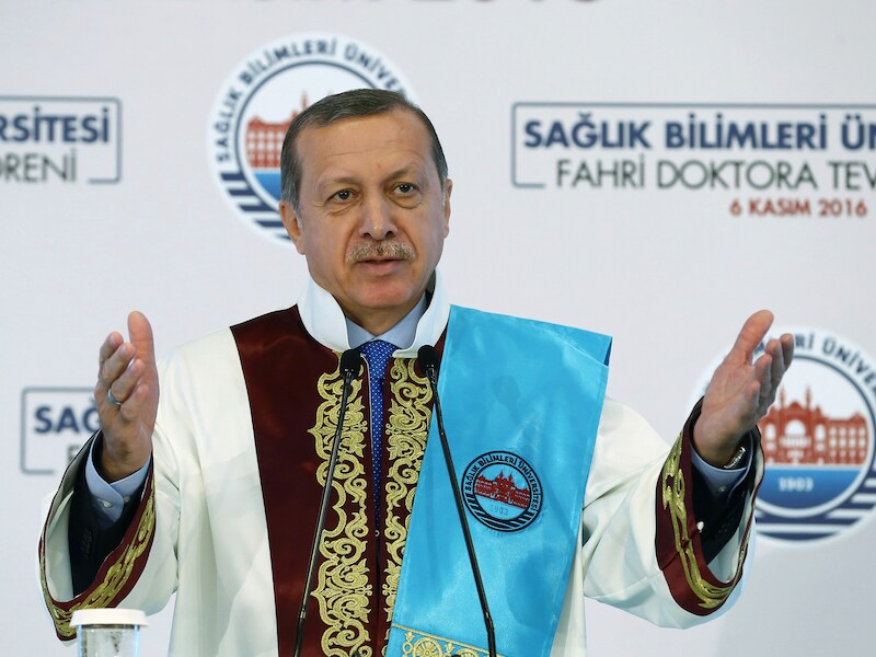 Turks president Recep Tayyip Erdogan deed zijn uitspraken nadat hij een eredoctoraat had ontvangen aan de universiteit van Istanboel.