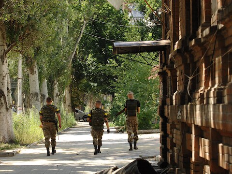De Oekraïense veiligheidsdiensten in Donetsk.