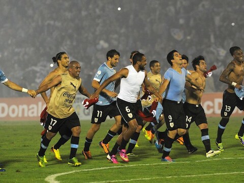 Uruguay viert feest na de kwalificatie voor het WK.
