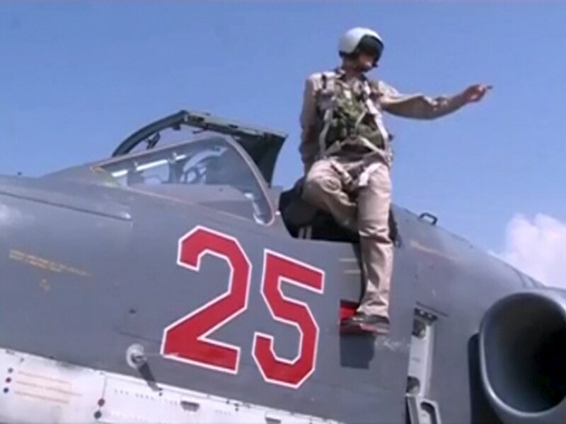Screenshot van een video die vandaag werd verspreid door het Russische ministerie van Defensie over de luchtaanvallen van Rusland in Syrië.