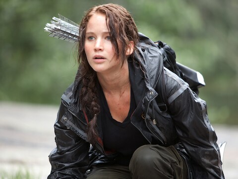 Jennifer Lawrence in de huid van Katniss.