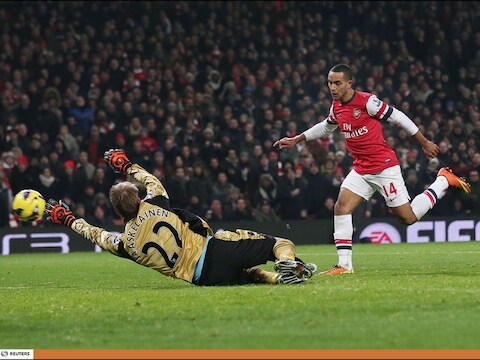 Walcott met de vierde treffer voor de 'Gunners'.
