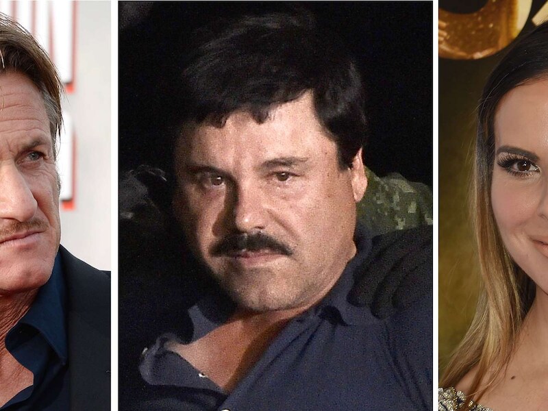 Sean Penn (links), Joaquin 'El Chapo' Guzman en de Mexicaanse actrice Kate del Castillo.
