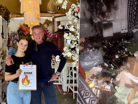 Drie weken na de zware kelderbrand heropenen Frank Garritsen en zijn rechterhand Marie Michielsen de wijnbar-decoratiewinkel Seenn in Westmalle 