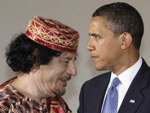 Kadhafi en Obama in 2009.