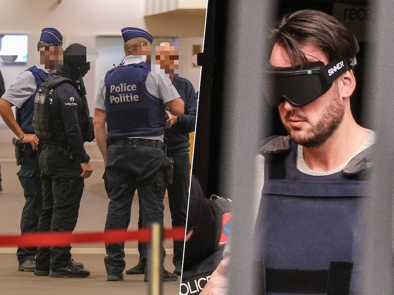 Het proces-Bressers vindt plaats in het Justitia-gebouw in Brussel. Rechts: Flor Bressers na zijn uitlevering aan België