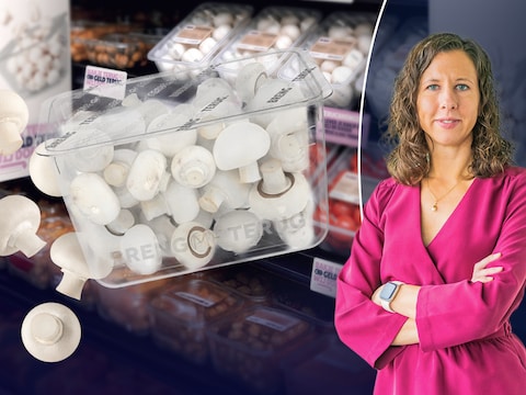 Zo zien de herbruikbare bakjes eruit. Rechts: Valerie Bruyninckx van Fost Plus.