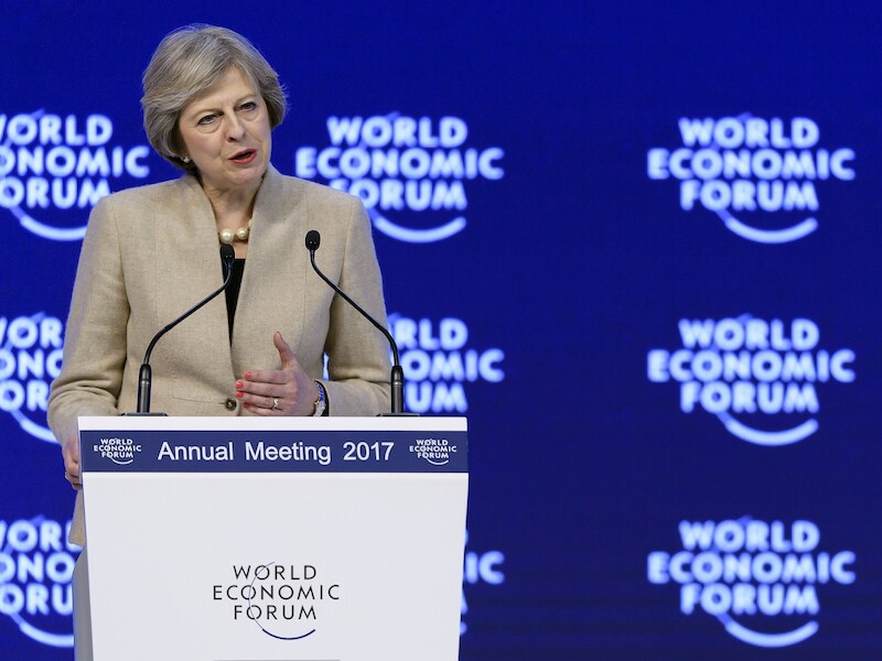 De Britse premier Theresa May, vandaag in Davos.