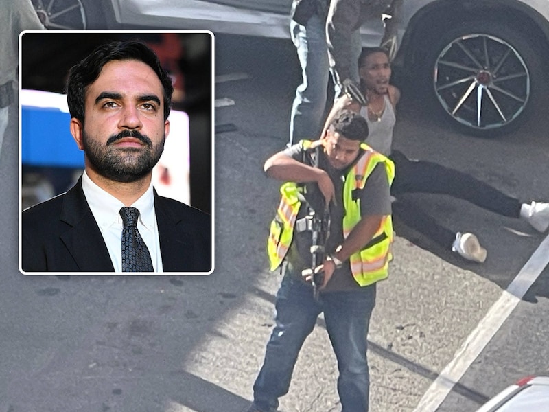 De burgemeester van New York, Zohran Mamdani (inzet), bevestigt dat een man op 8 oktober in de wijk Marble Hill door een ICE-agent is neergeschoten. 