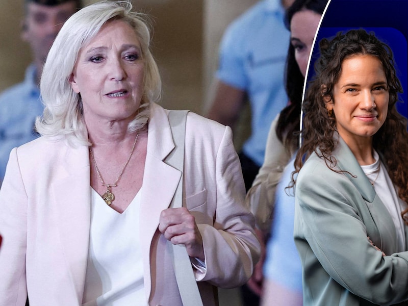 Links: Marine Le Pen. Rechts: politiek journaliste Isolde Van den Eynde.