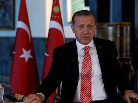 Turks president Recep Tayyip Erdogan tijdens het interview in het presidentieel paleis.