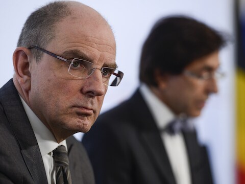 Minister van Financiën Koen Geens bij de voorstelling van het akkoord gisterenavond.