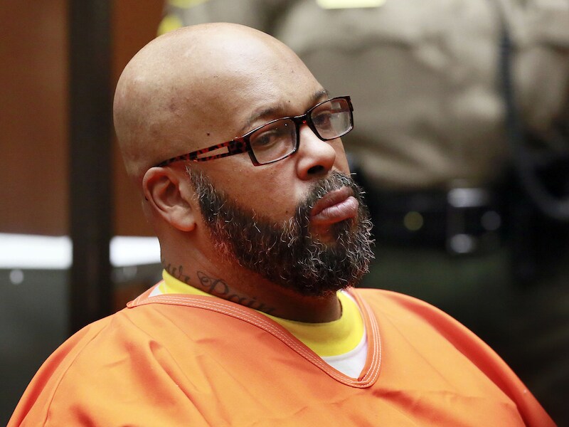 Suge Knight in de rechtszaal in Los Angeles.