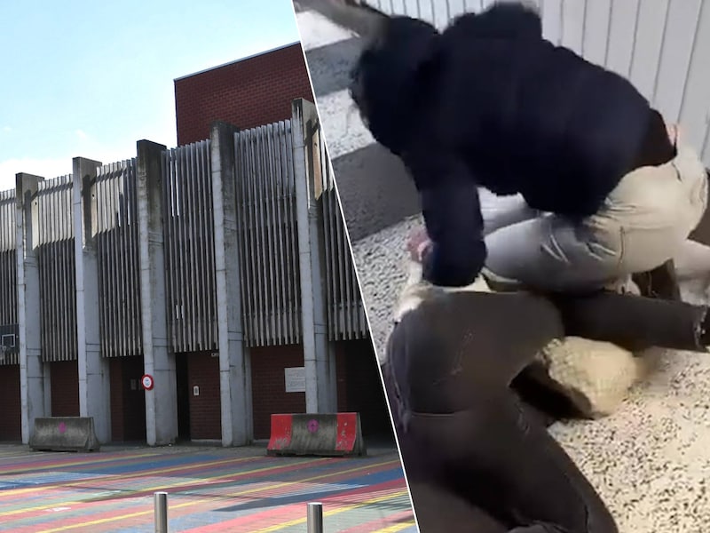 Een tienermeisje werd hard aangepakt door een leeftijdsgenote in de Wallenparking (l.) in het centrum van Roeselare.