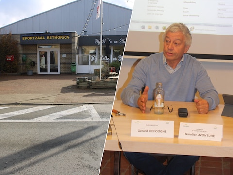 De gemeentelijke sportzaal van Alveringem krijgt in 2027 een flinke upgrade. Rechts: burgemeester Liefooghe.