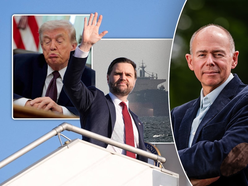 De Amerikaanse onderhandelaar, vicepresident JD Vance (midden) met links Donald Trump en rechts onze defensie-expert Roger Housen.