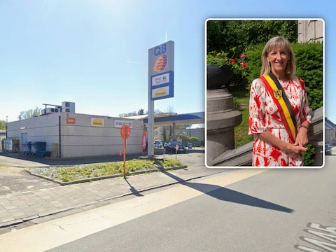 De winkel aan de Q8 in Destelbergen. Inzet: burgemeester Elsie Sierens van Destelbergen.