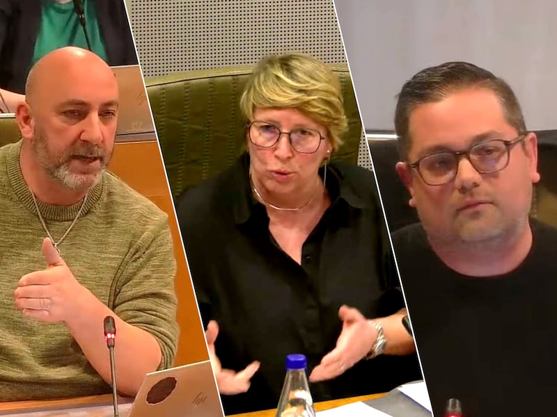 Minister Gennez (midden) kreeg de wind van voren in de commissie Welzijn dinsdagnamiddag. Gaby Colebunders (PVDA), Andy Pieters (N-VA) en Toon Vandeurzen (cd&v) schoten met scherp.