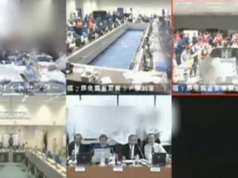 Beelden vanuit de controlekamer van Fukushima, op een screenshot van de NOS.