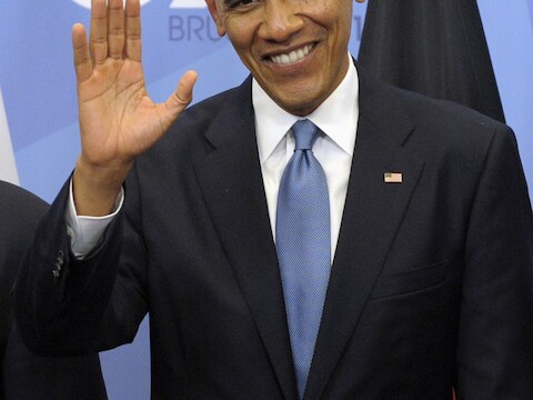 De Amerikaanse president Barack Obama aan het einde van de G7-top.