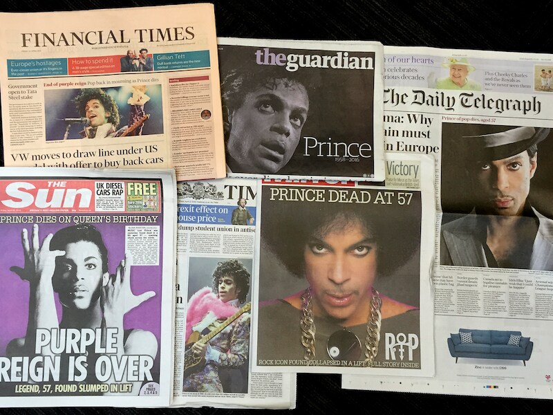 Alle Britse kranten eren Prince op hun voorpagina.