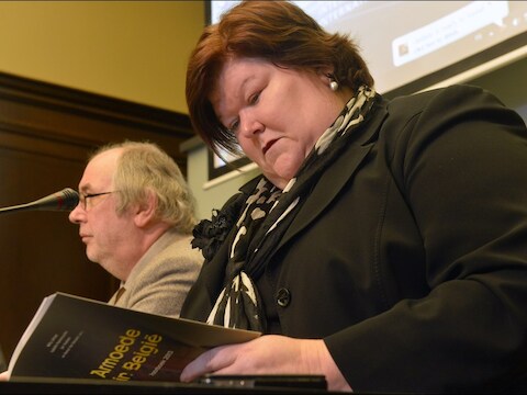 Ook staatssecretaris voor Armoedebestrijding Maggie De Block was aanwezig op de voorstelling van het boek 'Armoede in België'.