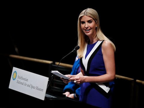 Ivanka Trump in het Smithsonian National Air and Space Museum in Washington, waar ze een toespraak houdt ter gelegenheid van de maand van de Vrouwen in de Geschiedenis.