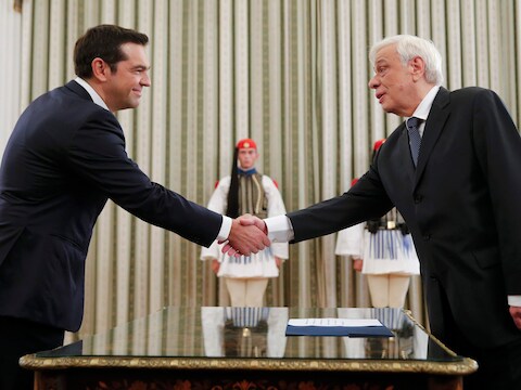 Alexis Tsipras wordt door de Griekse president Prokopis Pavlopoulos ingezworen als premier van Griekenland.