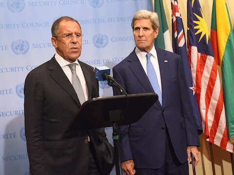 Ministers Sergej Lavrov van Rusland en John Kerry van de VS.