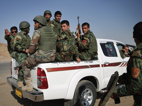 Militairen in Kalak, Irak.